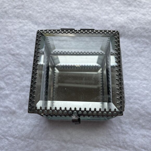 Nicole Miller Trinket Box Beveled Glass Jewelry Casket Hinged Mirror Footed - Picture 8 of 13